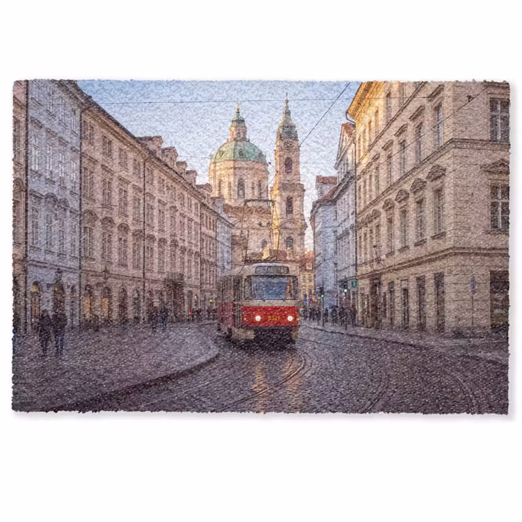 Fußmatte - Straßenbahn – Straße – Stadtansicht – Klassisch – Rot - Tram - Straat - Stadsgezicht - Klassiek - Rood Deurmat klein