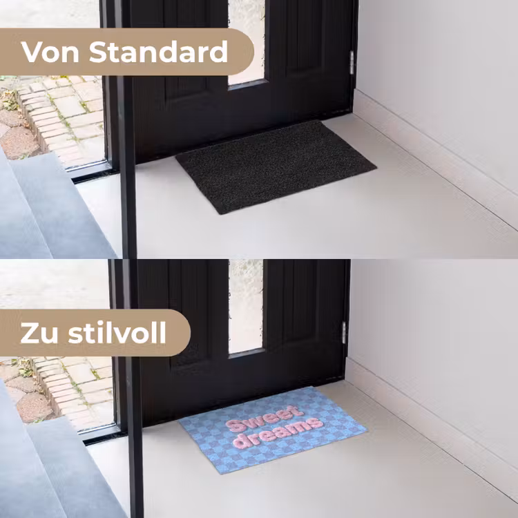 Sweet dreams - Vierkanten - Roze - Blauw Deurmat klein -voor-na_DE