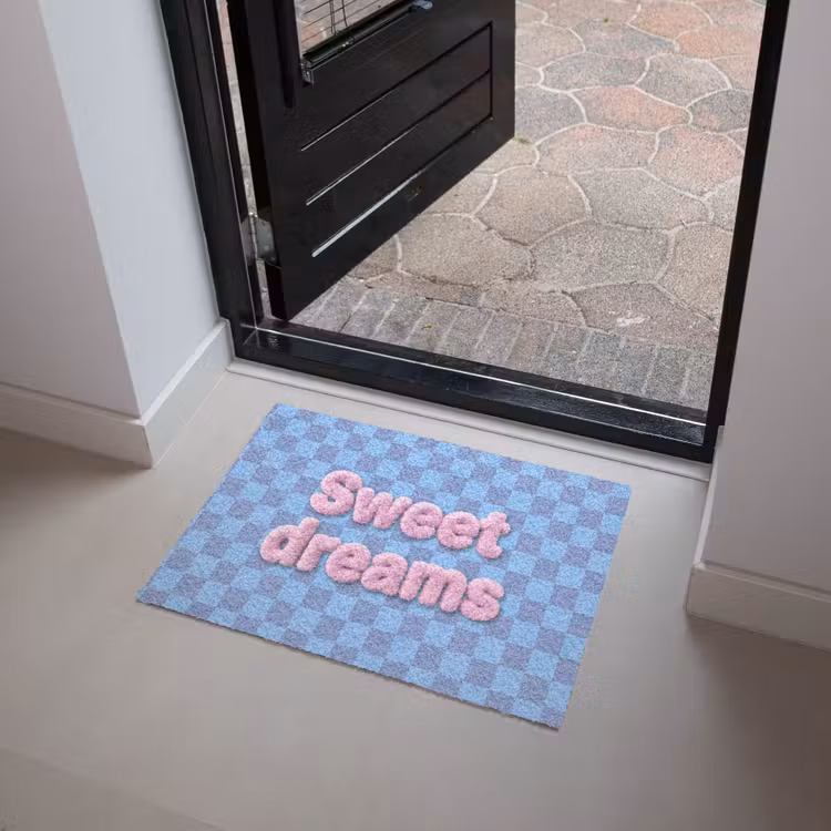 Sweet dreams - Vierkanten - Roze - Blauw Deurmat klein -sfeer5