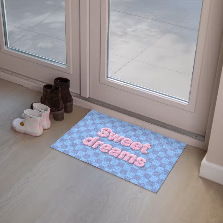 Sweet dreams - Vierkanten - Roze - Blauw Deurmat klein -sfeer3