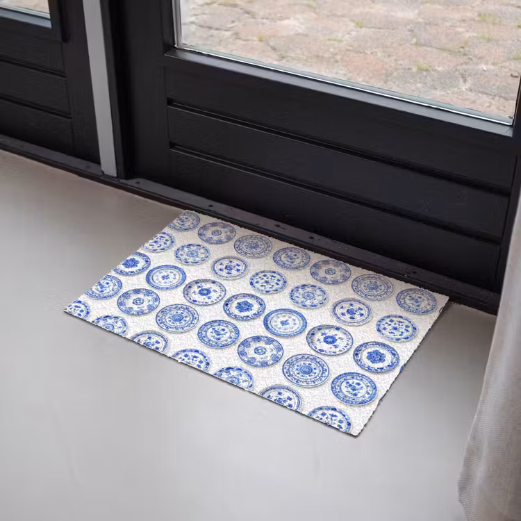 Borden - Bloemen - Patroon - Blauw Deurmat klein 898 -sfeer2
