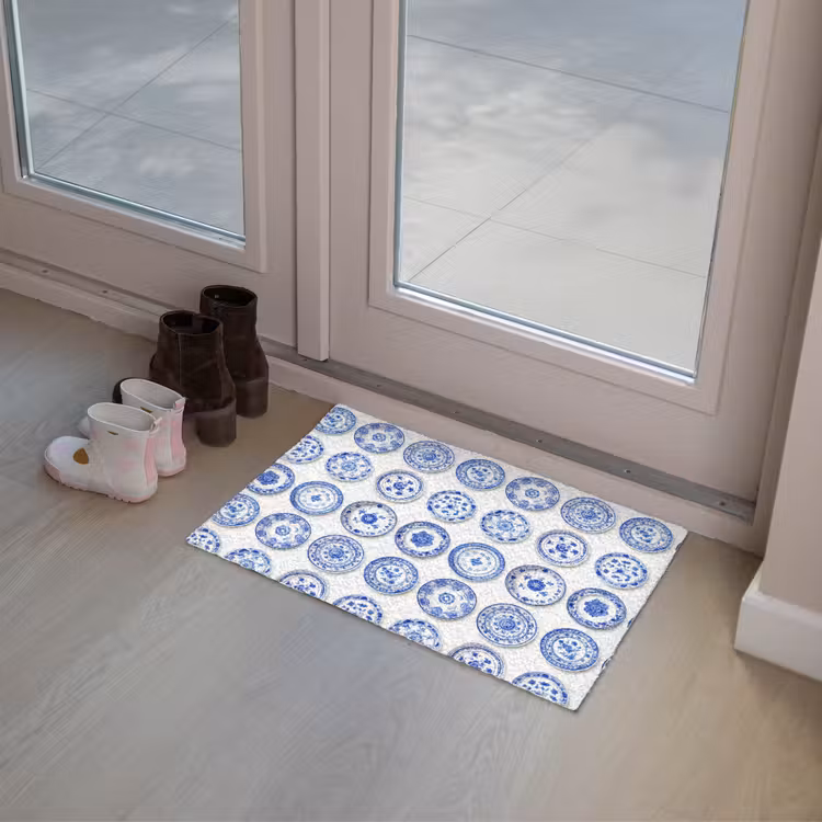 Borden - Bloemen - Patroon - Blauw Deurmat klein 898 -sfeer3