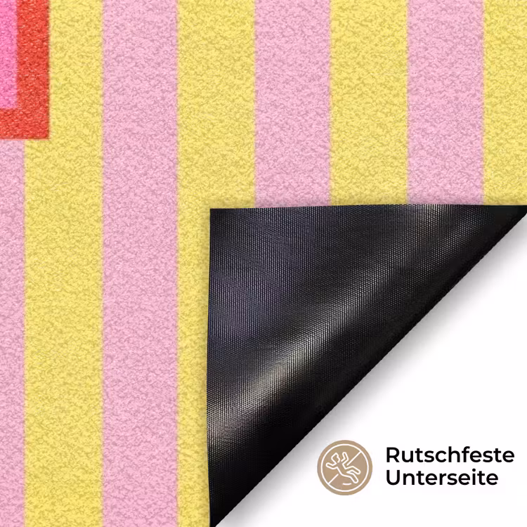 Tekst - Strepen - Roze Deurmat klein -antislip_DE