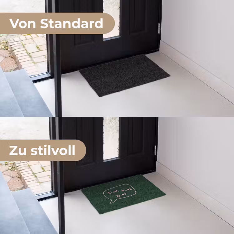 Tekstwolkje - Donkergroen - BLAH BLAH BLAH Deurmat klein -voor-na_DE