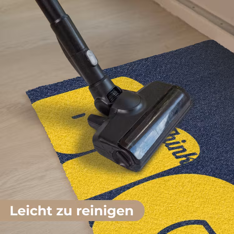 Think big - Blauw - Geel Deurmat klein -reinigen_DE