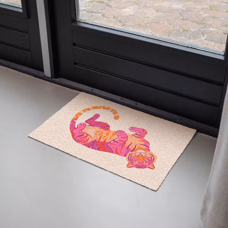 Tijger - Roze - Oranje Deurmat klein -sfeer2