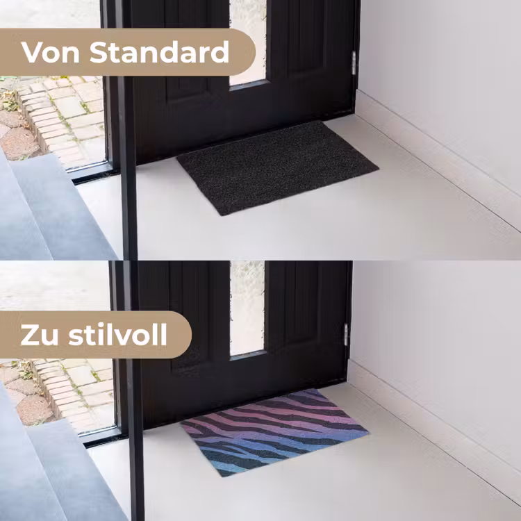 Tijgerprint - Blauw - Paars - Kleurrijk Deurmat klein -voor-na_DE
