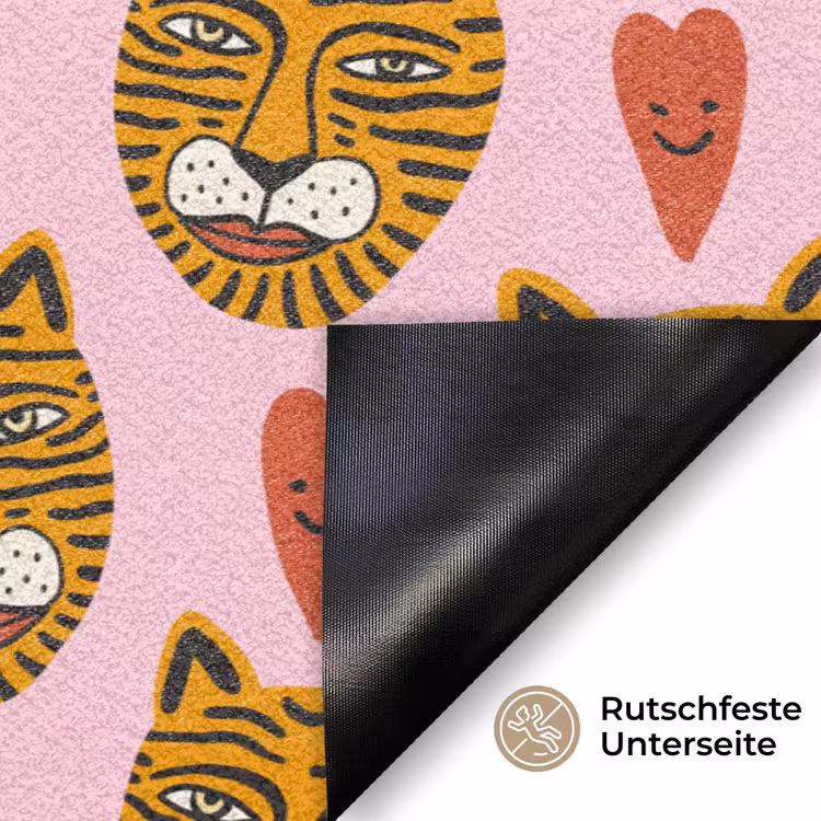 Tijgerkoppen - Hartjes - Roze - Rood Deurmat klein 898 -antislip_DE