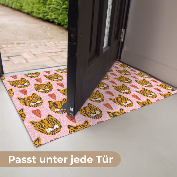 Tijgerkoppen - Hartjes - Roze - Rood Deurmat klein 898 -USP_DE