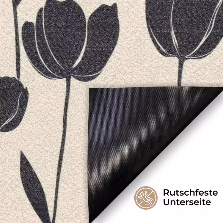 Tulpen - Patroon - Zwart Deurmat klein 898 -antislip_DE