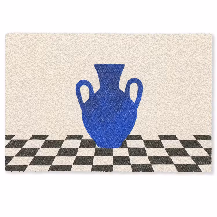 Vaas - Blauw - Geblokt - Modern Deurmat klein -zkaufland3d