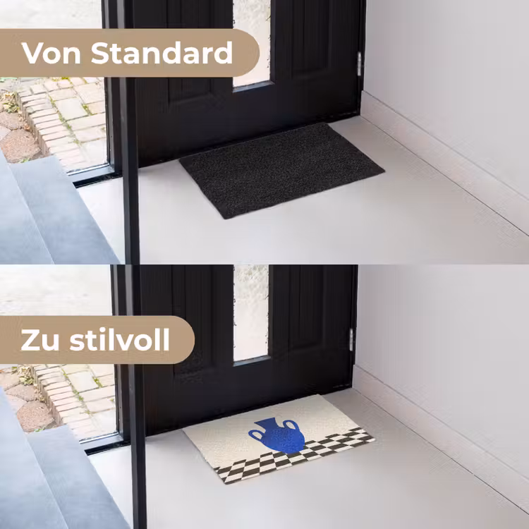 Vaas - Blauw - Geblokt - Modern Deurmat klein -voor-na_DE