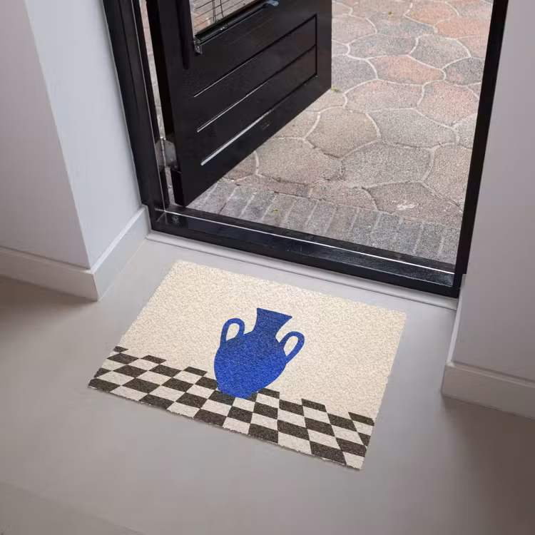 Vaas - Blauw - Geblokt - Modern Deurmat klein -sfeer5