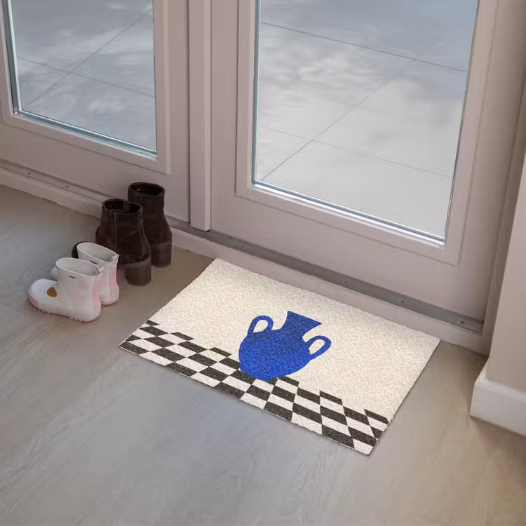 Vaas - Blauw - Geblokt - Modern Deurmat klein -sfeer3
