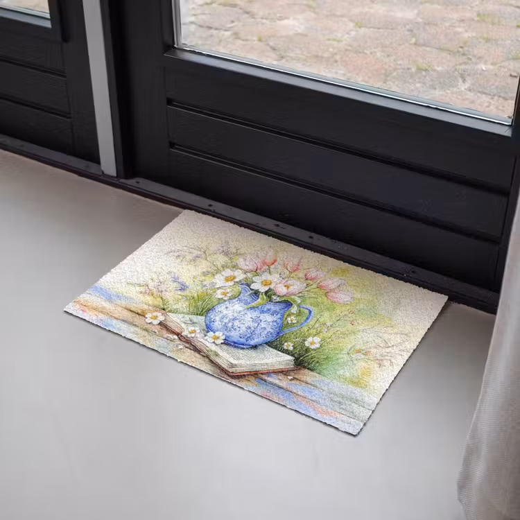 Vaas - Delftsblauw - Madeliefjes Deurmat klein -sfeer2