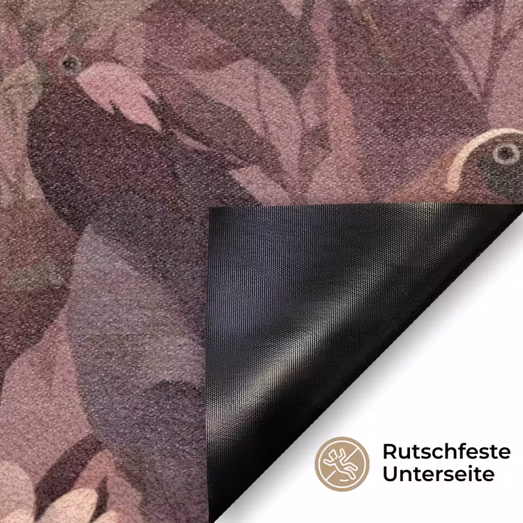 Vogels - Bladeren - Roze Deurmat klein 898 -antislip_DE