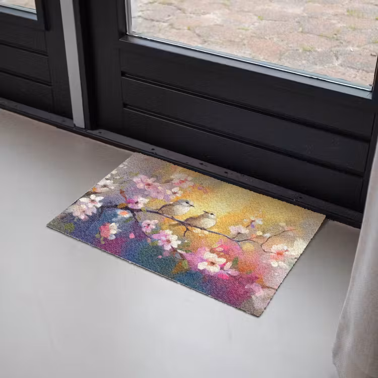 Vogels - Bloemen - Roze Deurmat klein -sfeer2
