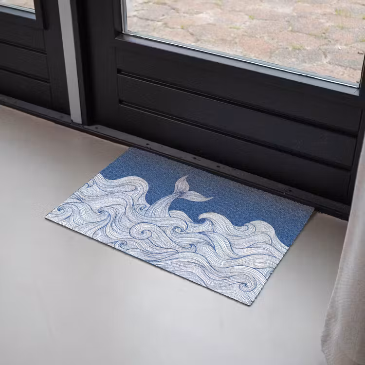 Walvis - Staart - Golven - Lijntekening - Blauw Deurmat klein -sfeer2