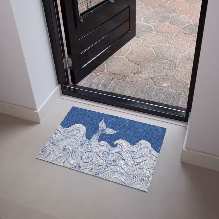 Walvis - Staart - Golven - Lijntekening - Blauw Deurmat klein -sfeer5