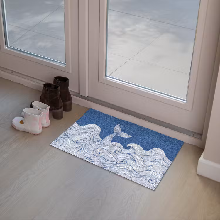 Walvis - Staart - Golven - Lijntekening - Blauw Deurmat klein -sfeer3