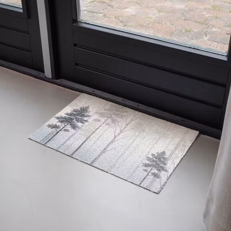 Bos - Bomen - Mist - Natuur - Illustratie - Grijs Deurmat klein -sfeer2