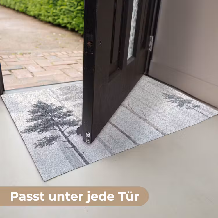 Bos - Bomen - Mist - Natuur - Illustratie - Grijs Deurmat klein -USP_DE
