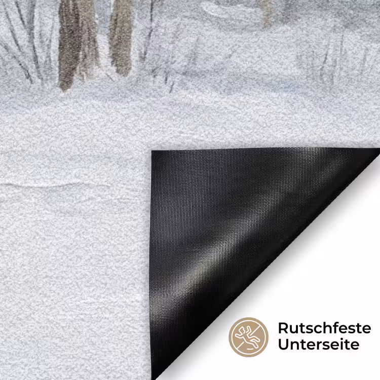 Bospad - Dennen - Sneeuw - Winter - Rustgevend Deurmat klein -antislip_DE