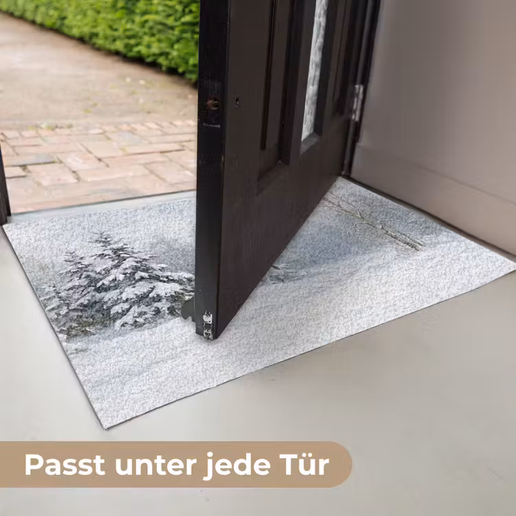 Bospad - Dennen - Sneeuw - Winter - Rustgevend Deurmat klein -USP_DE