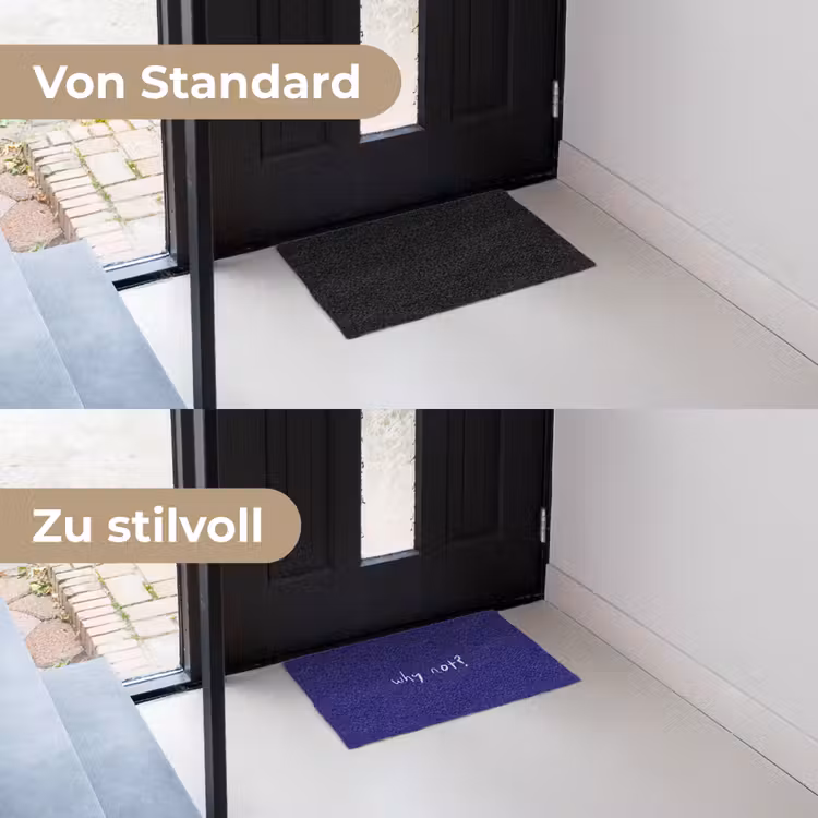 Why not - Blauw - Handgeschreven Deurmat klein -voor-na_DE