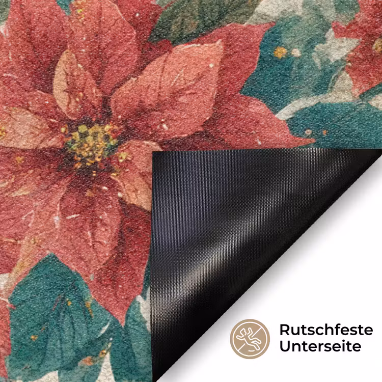 Kerst - Poinsettia - Omlijsting - Kleurrijk Deurmat klein -antislip_DE