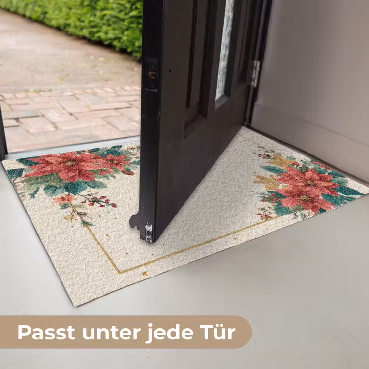 Kerst - Poinsettia - Omlijsting - Kleurrijk Deurmat klein -USP_DE