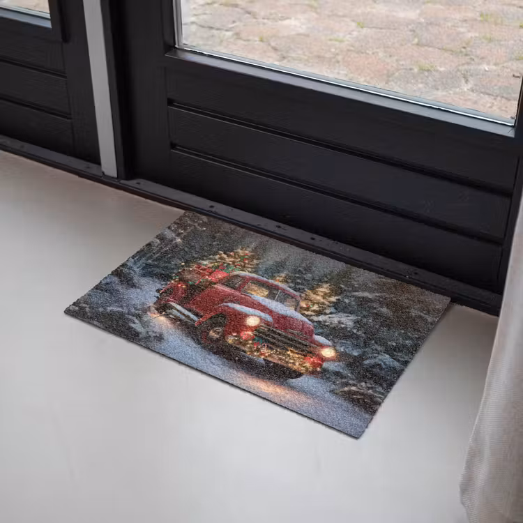 Kersttruck - Sneeuwbos - Rood Deurmat klein -sfeer2