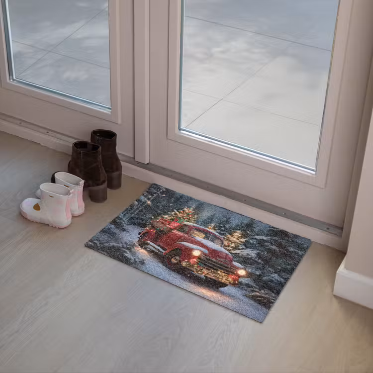 Kersttruck - Sneeuwbos - Rood Deurmat klein -sfeer3