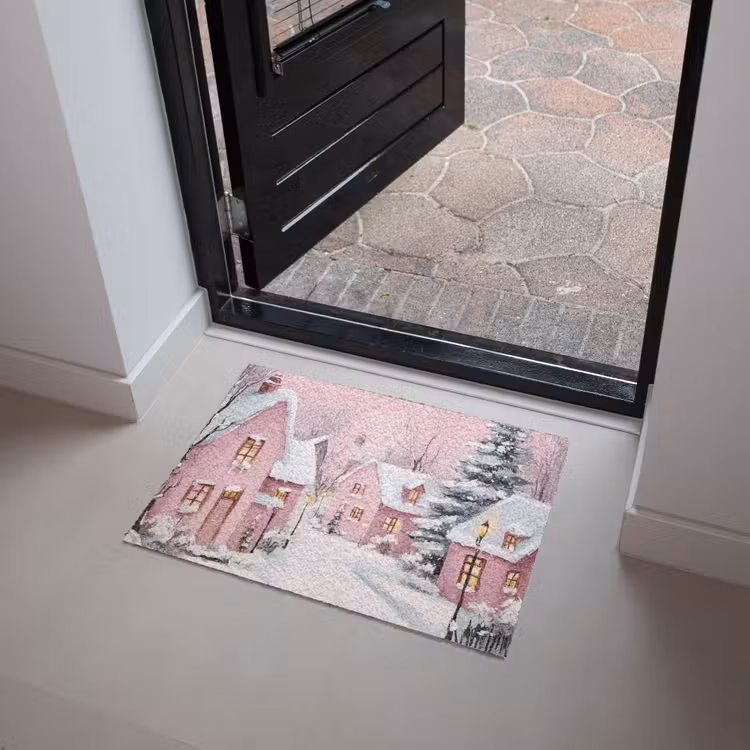 Kerstdorp - Roze - Winter - Sneeuw - Huizen Deurmat klein -sfeer5