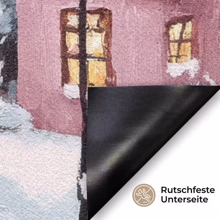 Kerstdorp - Roze - Winter - Sneeuw - Huizen Deurmat klein -antislip_DE