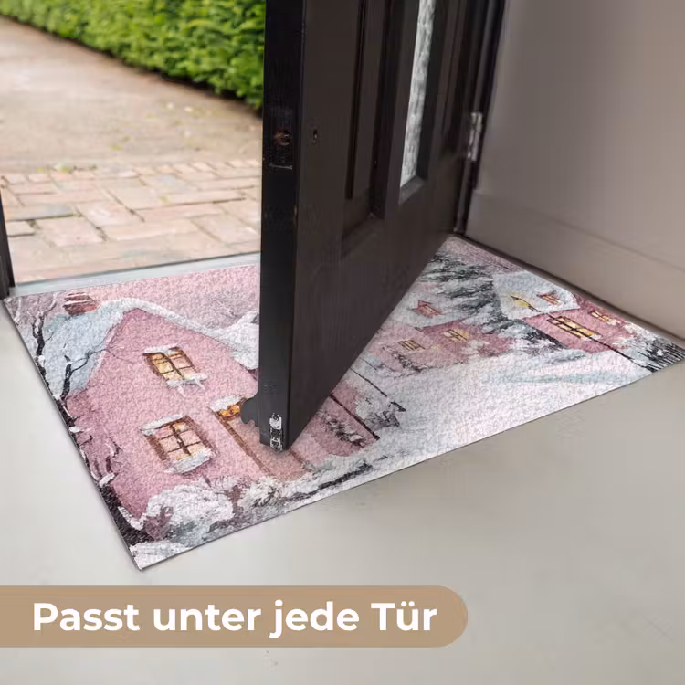 Kerstdorp - Roze - Winter - Sneeuw - Huizen Deurmat klein -USP_DE