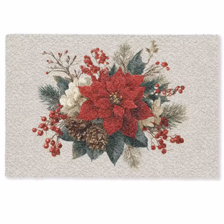 Kerststuk - Poinsettia - Dennenappels - Rood Deurmat klein -zkaufland3d