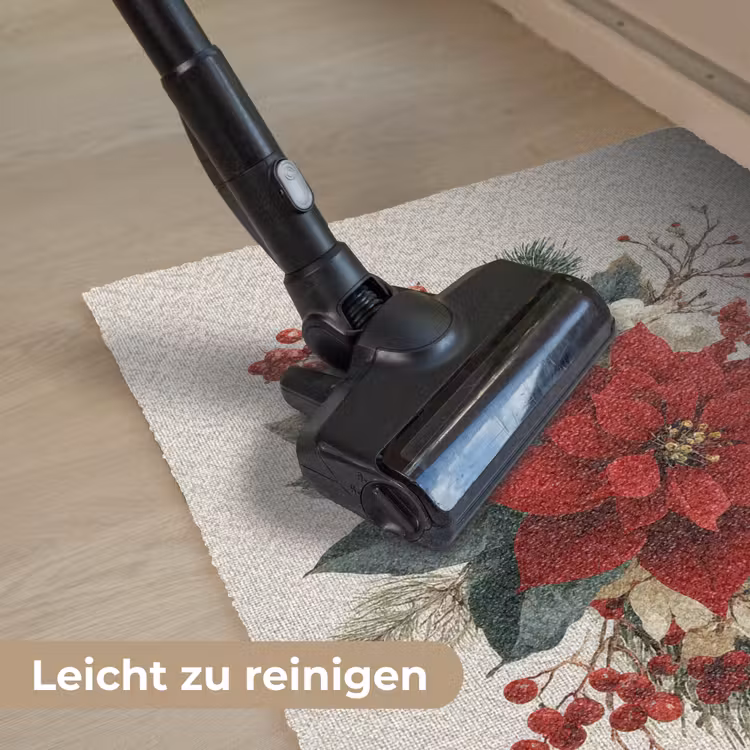 Kerststuk - Poinsettia - Dennenappels - Rood Deurmat klein -reinigen_DE