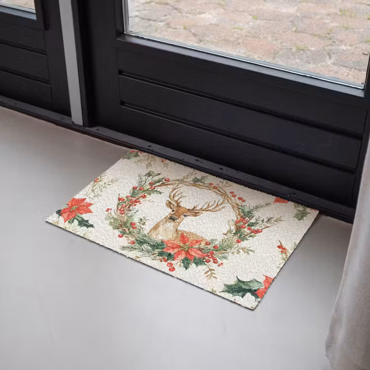 Kerstkrans - Hert - Hulst - Rood Deurmat klein -sfeer2
