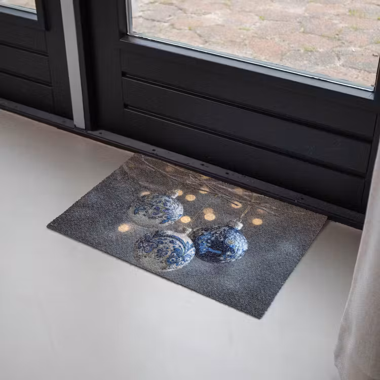 Kerstbal - Versierd - Blauw Deurmat klein -sfeer2