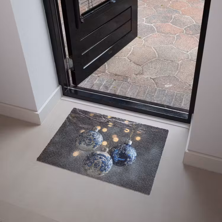 Kerstbal - Versierd - Blauw Deurmat klein -sfeer5