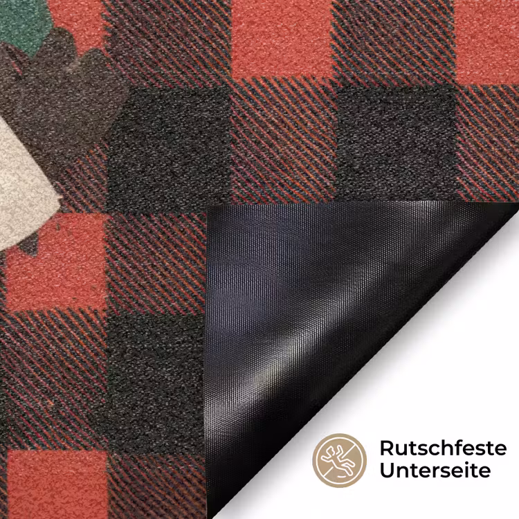 Kerstman - Rendier - Tekst - Rood - Zwart Deurmat klein -antislip_DE