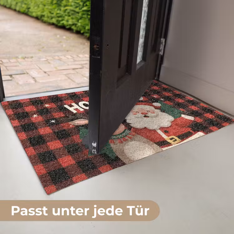 Kerstman - Rendier - Tekst - Rood - Zwart Deurmat klein -USP_DE