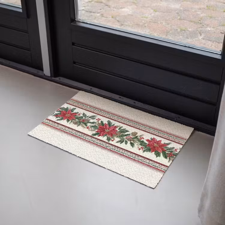 Kerststrook - Poinsettia - Rood - Groen Deurmat klein -sfeer2