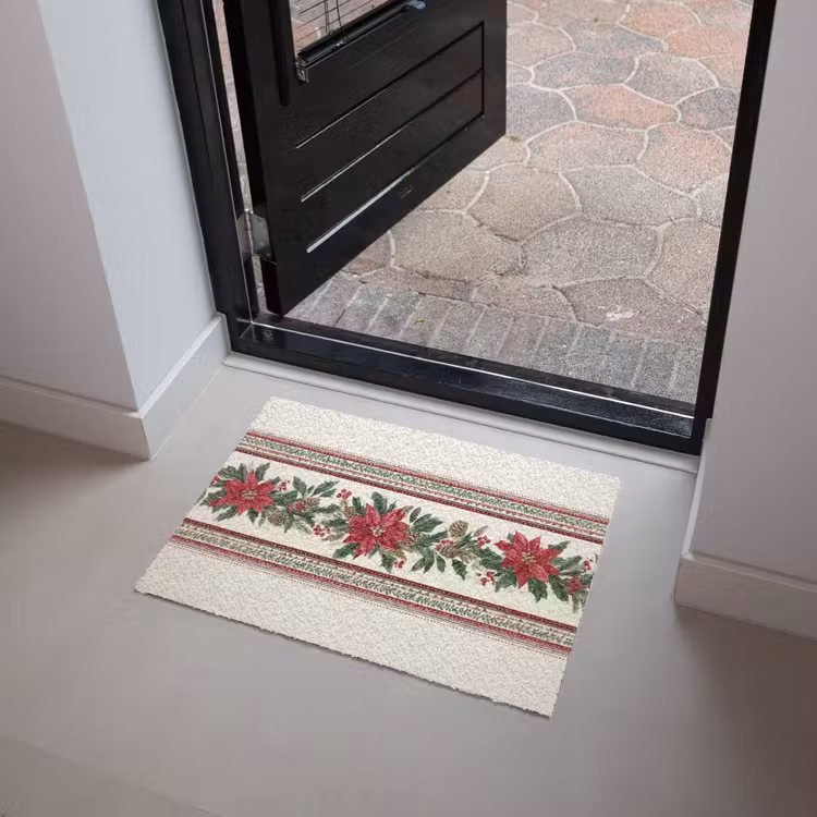 Kerststrook - Poinsettia - Rood - Groen Deurmat klein -sfeer5