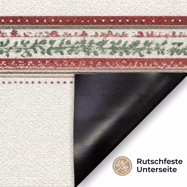 Kerststrook - Poinsettia - Rood - Groen Deurmat klein -antislip_DE