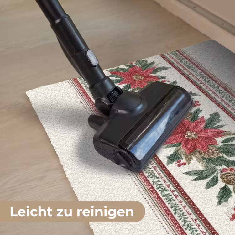 Kerststrook - Poinsettia - Rood - Groen Deurmat klein -reinigen_DE