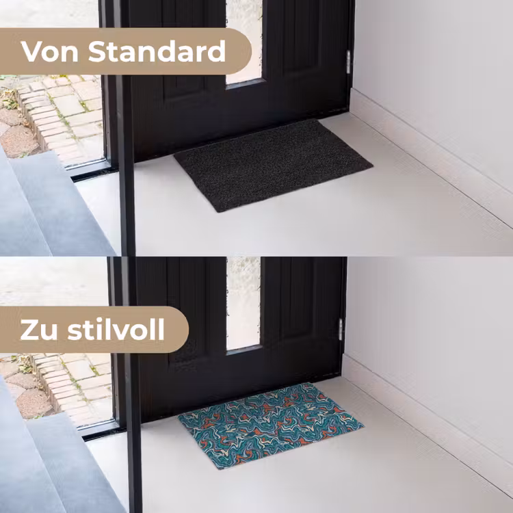 Golven - Retro - Blauw - Patroon Deurmat klein 898 -voor-na_DE