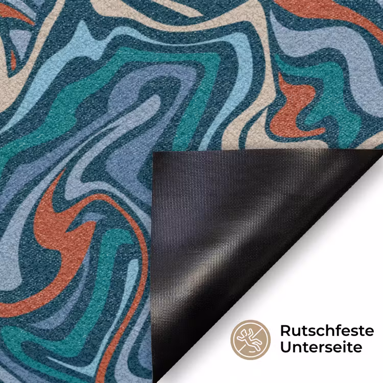 Golven - Retro - Blauw - Patroon Deurmat klein 898 -antislip_DE