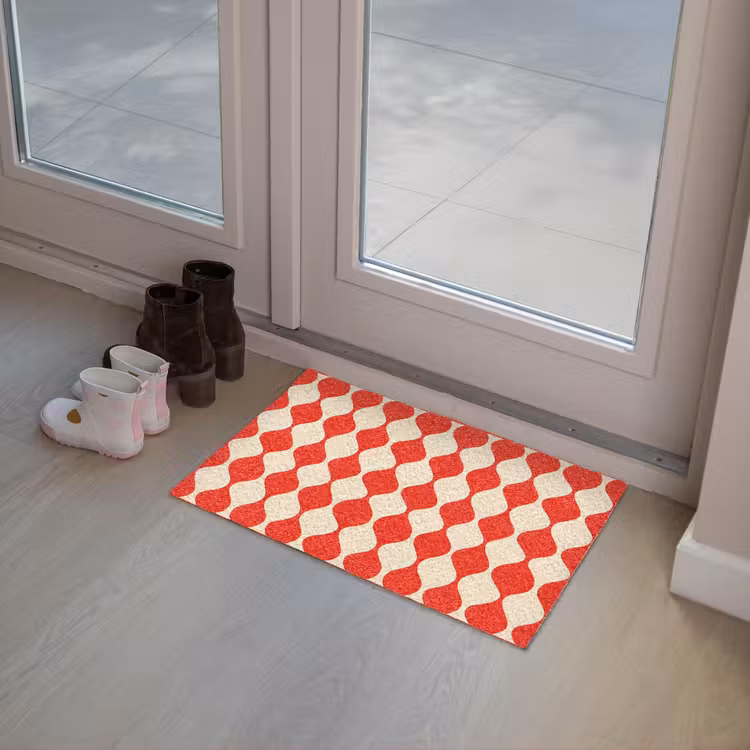 Golvend patroon - Retro - Rood - Beige Deurmat klein 898 -sfeer3